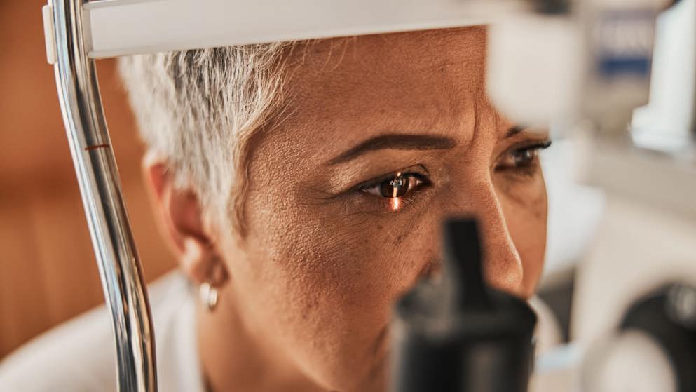 Patient having eye exam, banner image