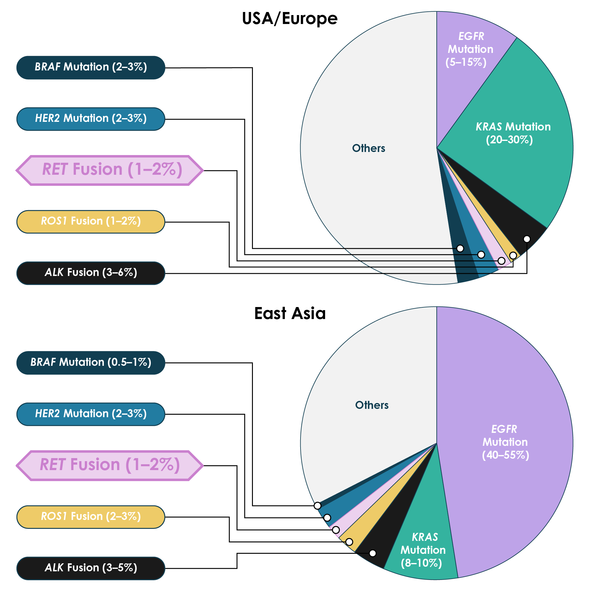 Prevalence of different driver oncogenes in lung adenocarcinoma patients from East Asia (Japan, Korea and China) and from America and Europe