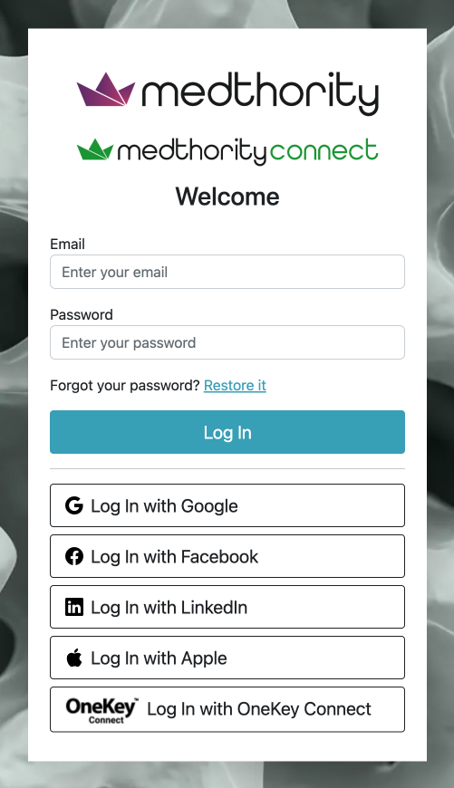 screenshot of login page for Medthority
